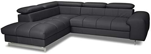 Mivano Canapé d'angle Chef/Canapé L avec méridienne et appuie-têtes réglables Aspect Cuir / 262x72x206 / Simili Cuir Noir