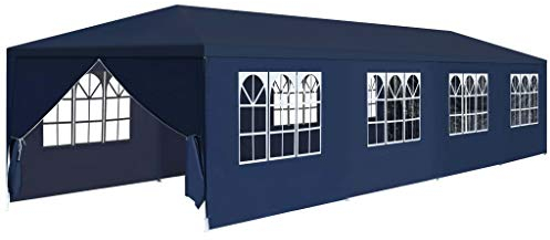 vidaXL Tienda de Fiestas 8 Paredes Jardín Acero y Polietileno Azul Carpa Patio