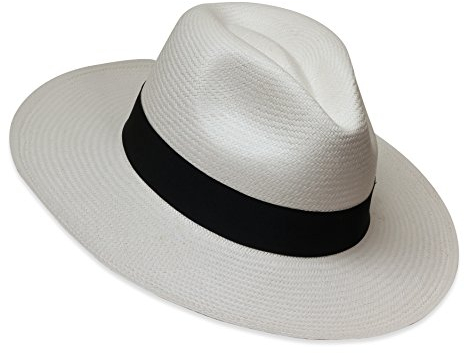 Tumia LAC - Echter Traditioneller Panamahut - Nicht einrollbare Version - Weiß mit schwarzem Band - 58cm