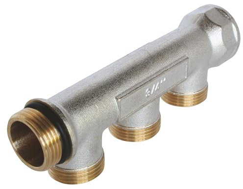 SOMATHERM FOR YOU, Collecteur de distribution 3 sorties coniques Easy Lock 3/4 en laiton nickelé, étanchéité par joint torique, idéal pour installations sanitaires et chauffage