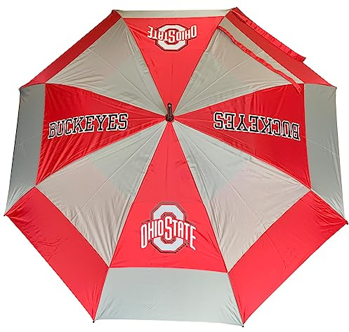 Team Golf NCAA Ohio State Buckeyes Golf Umbrella 62 Golf Umbrella with Protective Sheath, Double Canopy Wind Protection Design, Auto Open Button