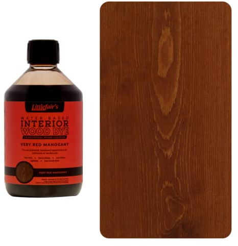 Littlefair's Teinte Bois 500ml - Teinture Bois Écologique À Base D'Eau et Sûre - Lasure Bois Intérieur à Séchage Rapide - Peinture Lasure pour Bois Nettoyage Facile - Couleur:Acajou très rouge