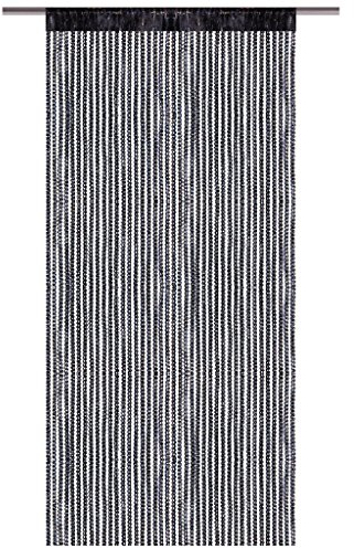 Bestlivings Fadenvorhang mit Stangendurchzug, Gardine in Lurex-Optik, Dekoartikel in vielen Farben und Größen (schwarz - JetBlack / 90x200 cm)