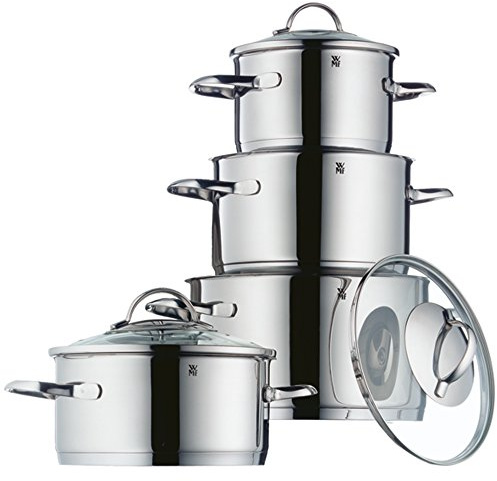 WMF Pot Set 4-Piece Provence Plus Pouring Rim Glass Lid Cromargan Stainless Steel Polished Suitable for Induction Hobs Dishwasher-Safe
