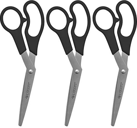 Westcott All Purpose Value Scissors, 8 Bent, Pack of 3, Black (13402)