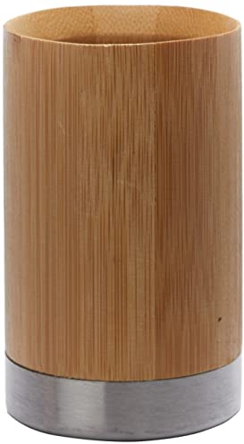 axentia Porte-Brosse à Dents Bonja, Porte-Crayons en Bambou avec Base Ronde en Acier Inoxydable, Porte-Brosse Décoratif, env. 7 x 7 x 11,3 cm, Bois