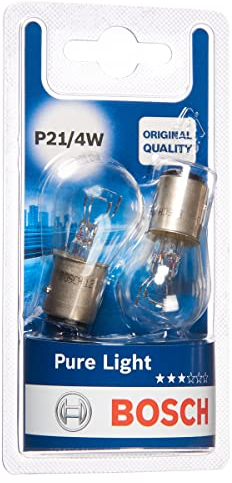 Bosch P21/4W (566) Pure Light Halogen Headlight Bulbs, 12 V 21/4 W, Original Quality - Socket Type BAZ15d - Pack of 2 Replacement Car Light Bulbs