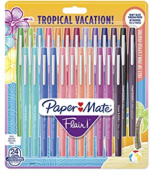 Paper Mate Flair Filzstifte | mittlere Spitze (0,7mm) | Tropical Farben | 24 Stück