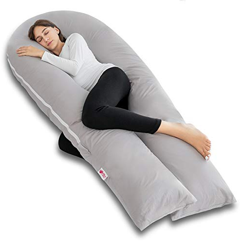 Meiz Pregnancy Pillows for Sleeping, Full Body Pregnancy Pillow with 300TC Comfy Pillowcase & Microfiber Inner Cover- for Back Support - 65 Inch (Grey)
