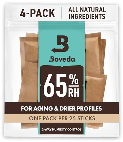 Boveda 65% Two-Way Humidity Control Packs For Aging & Long-Term Storage in Plastic & Wood Containers – Size 60 – 4 Pack – Moisture Absorbers – Humidifier Packs – Hydration Packets in Resealable Bag