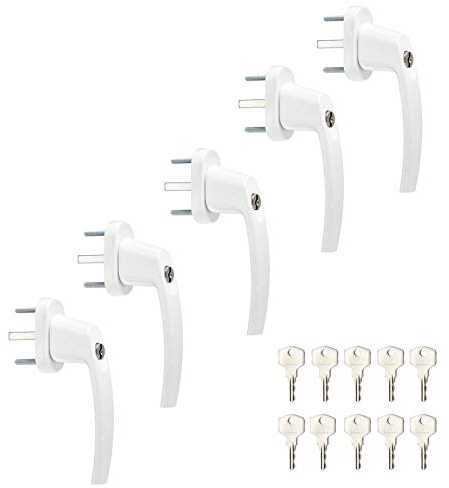 SOTECH 5 x poignées de fenêtre verrouillables (clés identiques) avec grille à 45° 28 x 151 x 62 mm aluminium blanc avec 10 clés olives de fenêtre serrure de porte