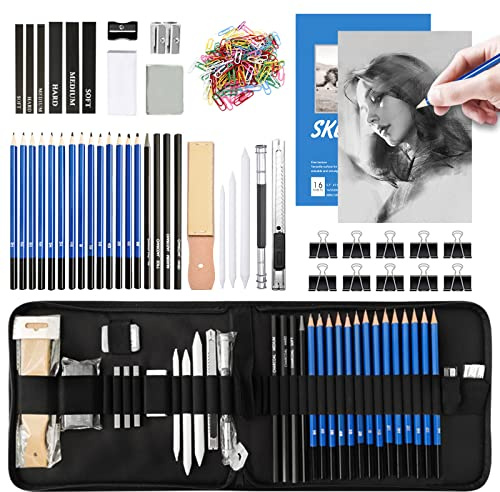 JOTOL Kit Professionnel de Crayons de Dessin, Fusain, Outils et Gomme, Carnet à Dessin, Art Supplies pour Artistes, Étudiants, Débutants