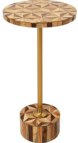 Kare Design Side Table Domero Geo, Brown, Diameter 25cm, Wood, Small End Table, Sofa Side Table, Round Bedside Table, Room Decor, Home Decor for Living Room, Bedroom