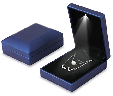 iSuperb 2PK Scatola per Ciondoli Illuminata a LED Scatola per Collana Scatola per Portaoggetti per Bracciale Scatola per Anelli con Luci Scatole Regalo per Gioielli per Donne (Blu)