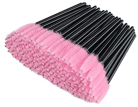 G2PLUS 50 PCS Black and Pink Disposable Eyelash Brushes Spoolies: Mascara Wands Applicator for Eyelash Extensions