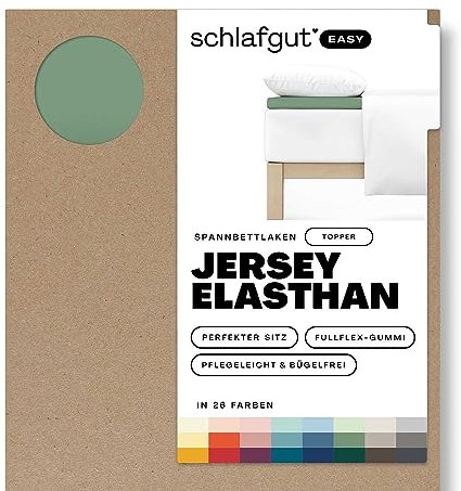 Schlafgut Easy Jersey Elasthan Topper Spannbettlaken 120x200 bis 130x220 Green Mid, Spannbetttuch aus superweicher Baumwolle mit Elasthan