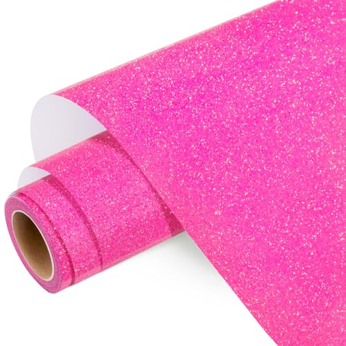 WRAPXPERT Pink Glitter HTV Heat Transfer Vinyl Roll, Neon Pink Glitter HTV, 25 x 155cm Sparkle Iron on Vinyl Rolls for Heat Press Design, Shrits,Easy to Cut & Transfer