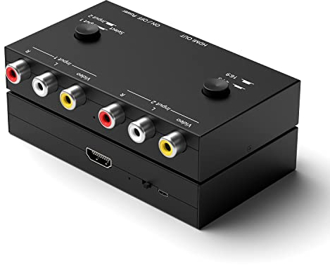 Wrugste 2 RCA auf HDMI Konverter,Dual AV zu HDMI,Composite zu HDMI Adapter Unterstützung 16:9/4:3 Kompatibel mit WII/N64/PS2/PS3/VHS/VCR/DVD Player etc(2 AV in 1 HDMI Out)