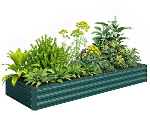 Outsunny Galvanised Raised Garden Bed, Metal Elevated Planter Box with Open Bottom, Outdoor Flower Pot for Growing Flowers, Herbs, 241 x 90.5cm, Green