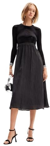 Desigual Abito da Donna a Maniche Lunghe NAN, Nero, S