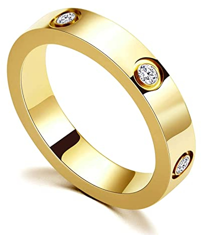 RIXERKOC Liebe Freundschaft Ring für Damen Cubic Zirkonia Edelstahl Versprechen Ring Hochzeit Band Schmuck Valentinstag Geburtstag Geschenke für Frauen Mädchen (6, Gold)