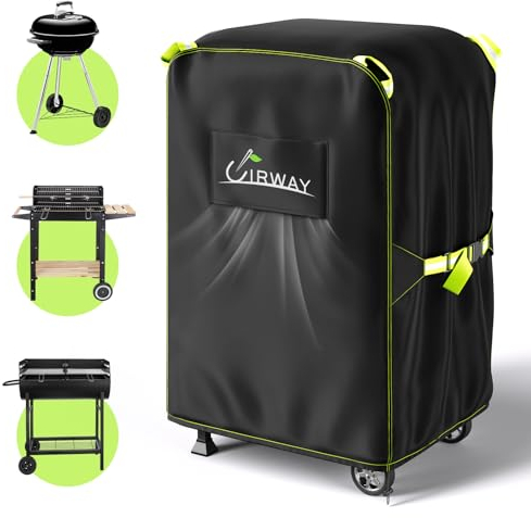 UIRWAY Housse BBQ 77x67x120 cm - 420D Housse de Barbecue Anti-Vent/Anti-UV/Anti-Poussière/Imperméable avec Bandes Réfléchissantes et Aérations - Argenté pour Weber, Char-Broil