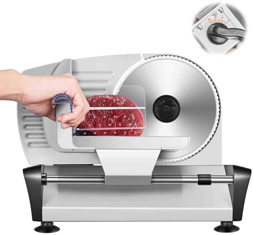 YhsPkh Cortadora De Carne De 200 W (Grosor Ajustable De 1 a 15 Mm) - Cuchillas De Acero Inoxidable De 190 Mm, Cortadora De Carne Eléctrica, para Carne, Queso, Pan Y Verduras,Silver