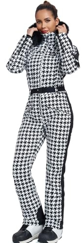 ALSOGO Skianzug Frauen ein Stück Schneeanzug isoliert wasserdicht winddicht Schnee Outfits Jumpsuits mit abnehmbaren Pelzkragen