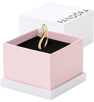 PANDORA 163660C01 Women's Ring Wavy Heart Gold-Coloured, TU, Sterling Silver, Cubic Zirconia