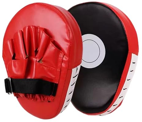 eBoutik- Curved Focus Pads for Boxing Training Mitts, Hook and Jab Gloves, MMA Kickboxing Punch Bag Pads Gym Equipment For Self Defence (Red)