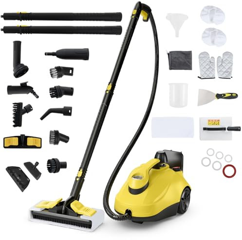 GOPLUS Nettoyeur Vapeur 2000W, Pression 5 Bars, 17 Accessoires & Réservoir d'Eau 1,8 L, Nettoyeur Vapeur Haute Pression avec Température 160 ℃ pour Cuisine, Voiture, Salon (Jaune)