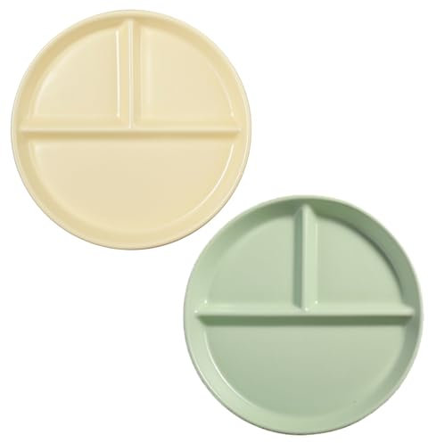 Hoshisea 2 Pezzi Piatti da pranzo Ceramica, Piatti Divisi In Ceramica, Snack Con Scomparti, per Pasti Divisi, Insalate, Dessert（Giallo Crema e Verde Crema）