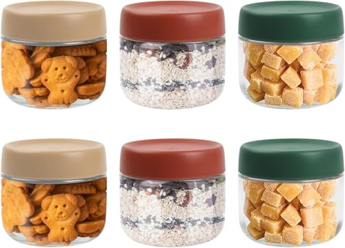 volumoon 6pcs 280 ml Tarros de Vidrio Con Tapa de Rosca, Tarros de Overnight Oats, Recipientes de Cristal, Tarros de Almacenamiento para Alimentos, para Yogur, Chutney, Especias, Cereales, Nueces