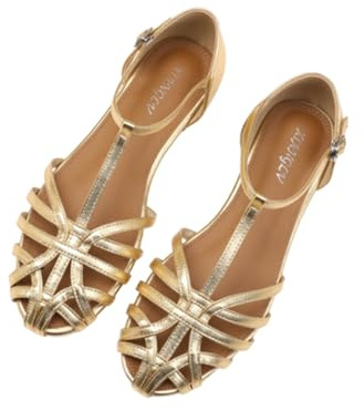 Sandali da Pescatore Bassi con Cinturino a T in Pelle Intrecciata da Donna, Stile Romano Bohémien, Comodi e alla Moda, con Fibbia Regolabile,d'oro,40 EU