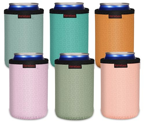 KENOBEE 6 Pack 12oz Standard Can Cooler Sleeves, Soft Insulated Reusable Non-slip Neoprene Coolier Drink Caddies Holder Covers for Hard Seltzer, Beer, Soda, Energy Drinks and Water Bottle
