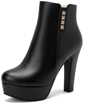 Generico Stivaletti Donna con Tacco Alto a Blocco e Plateau, Stile Autunno-Inverno alla Elegante e Versatile,Nero,34 EU