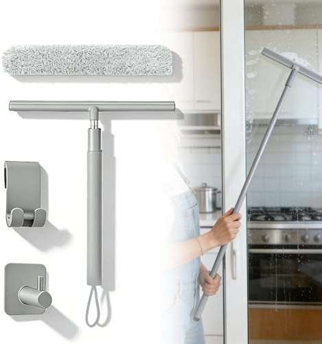 Duschskrapa långt handtag 30–120 cm, justerbar duschskrapa med hållare, avdragare dusch med sugkopp, vattenreglage golvskrapa fönsterskrapa för glas kakel fönster spegel (grå)