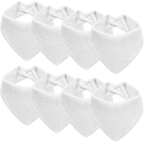 Kewlife present haklapp baby muslin triangelhalsduk baby halsduk justerbar för pojkar och flickor, Vit-8 st, En Storlek