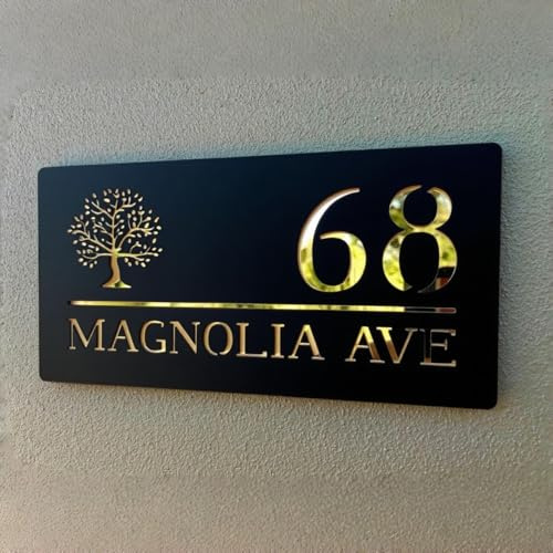 Placa de Número de Casa 3D Moderna con Árbol – Cartel Personalizado Flotante, Corte Calado Láser, Doble Capa, Decoración Elegante para Puerta Exterior