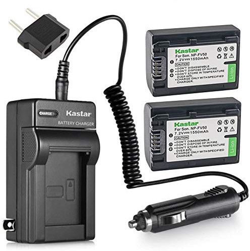 Kastar Battery 2 Pack + Charger for Sony NP-FV30 NP-FV40 NP-FV50 & Sony Handycam HDR-CX380 430V 900 580V 760V HDR-PJ540 650V HDR-PV710V 790V 810 HDR-TD30V FDR-AX100 DCR-SR DCR-SX HDR-CX HDR-XR Series