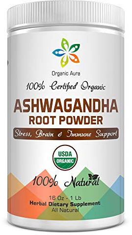 Certified Organic Ashwagandha Root Powder 16Oz -1Lb. Natural Stress, Brain and Immune Support. Enhances Overall Health. Raw Superfood. 100% Natural Herbal