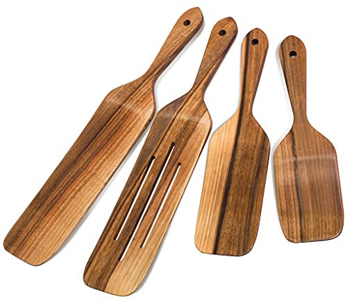 Juego de 4 Utensilios de Cocina en Madera Hechos a Mano Espátula Madera de Nogal Suministros de Cocina