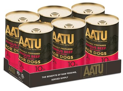 AATU 90/10 Wet Dog Food in a Tin - Angus Beef (6x400g) - Grain Free Recipe - No Artificial Ingredients - Good for Low Maintenance Feeding. (Packaging may vary).