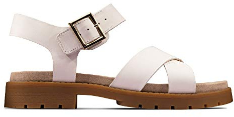 Clarks Orinoco Strap, Sandalias de Talón Abierto Mujer, Blanco (White Leather White Leather), 41 EU