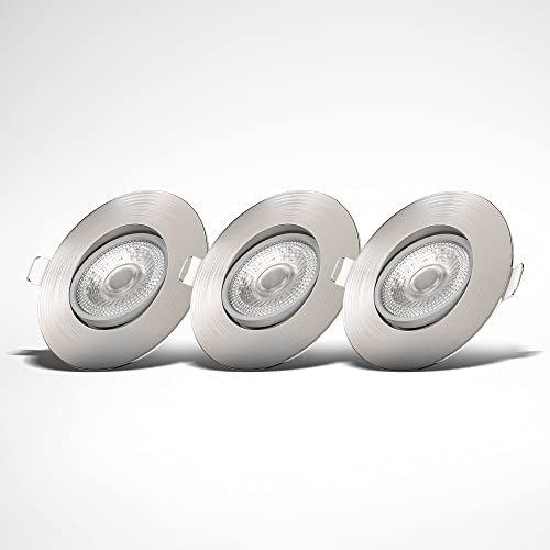 B.K.Licht - 3er Set LED Einbaustrahler 230V schwenkbar, flach, warmweiß, LED Spot, Deckenspots, Spots, Einbauleuchten, Einbauspots, Deckenstrahler, 68mm Lochmass, 90x24 mm, Matt-Nickel