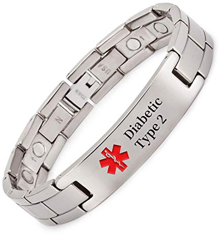 YINOX Pulsera magnética de alerta médica para hombres con imanes superfuertes, 22 cm/12 mm (diabético tipo 2), 22 cm, Titanio, No es una piedra preciosa