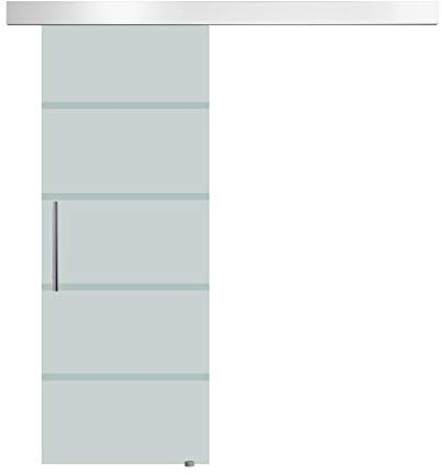 HOMCOM Glasschiebetür Schiebetür Tür Zimmertür mit Griffstange einseitig satiniert mit Streifen 90 x 205 cm
