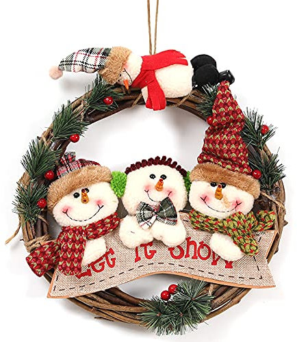 Couronne de Noël en Rotin pour Porte d'Entrée - 29 cm Bonhomme de Neige Suspendue - Pendentif de Noël - Guirlande pour Mariage et Extérieur