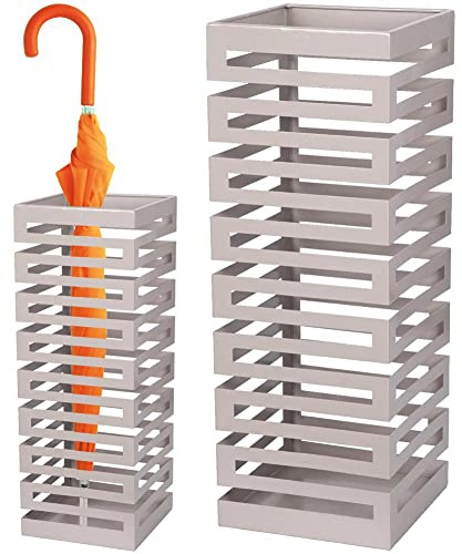 BAKAJI Portaombrelli in Metallo Forma Quadrata con Decorazione a Intarsi Stand per Ombrelli Design Moderno Dimensioni 52 x 19 cm (Grigio)
