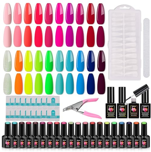 UV Painting Gel, TopDirect 20 Farben 8 ml Nagellack Set Gel Polish Farbgel Soak Off Shellac 480stk Fake Nails Gel Nägel Selber Set mit Base Top Coat Nagelkleber für Anfänger Maniküre Nagelstudio